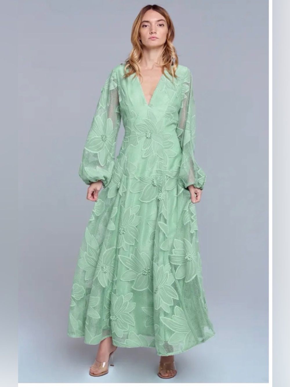 Ciebon Mint Green Floral V-Neck Maxi Dress Size XS